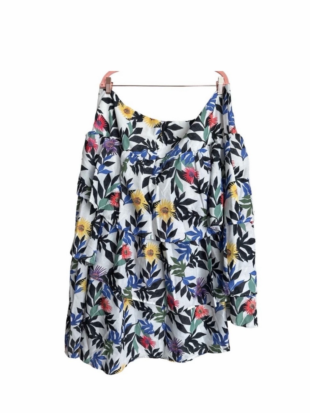 Eloquii White Floral-Accent Asymmetrical Tiered Skirt Sz 28
